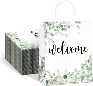 QIELSER 25 pcs Welcome Bags for Wedding Guests Bulk, White Welcome Gift Bags with Handles Shopping paper Bags Good for Wedding, Birthday Party Supplies, Craft, Packaging, Retail