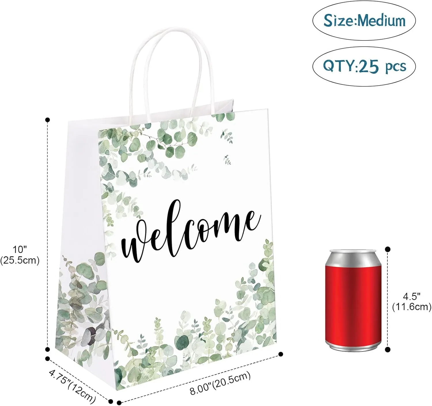 QIELSER 25 pcs Welcome Bags for Wedding Guests Bulk, White Welcome Gift Bags with Handles Shopping paper Bags Good for Wedding, Birthday Party Supplies, Craft, Packaging, Retail