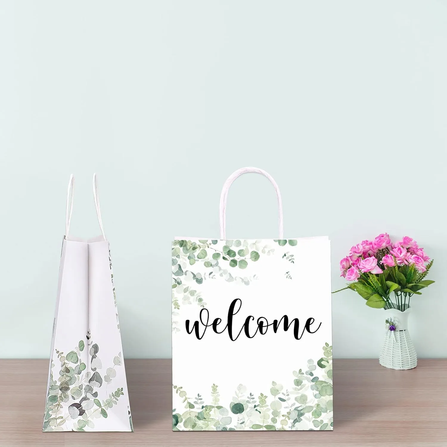 QIELSER 25 pcs Welcome Bags for Wedding Guests Bulk, White Welcome Gift Bags with Handles Shopping paper Bags Good for Wedding, Birthday Party Supplies, Craft, Packaging, Retail
