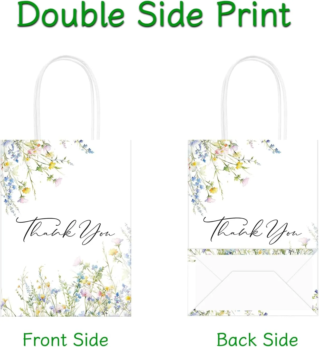 QIELSER 30 Pcs Thank You Gift Bags with Tissue Paper Watercolor Wildflowers Design Welcome Bags with Handle for Birthday, Baby Shower, Bridal Shower, Wedding, All Occasion, 8.3x6x3.2 in