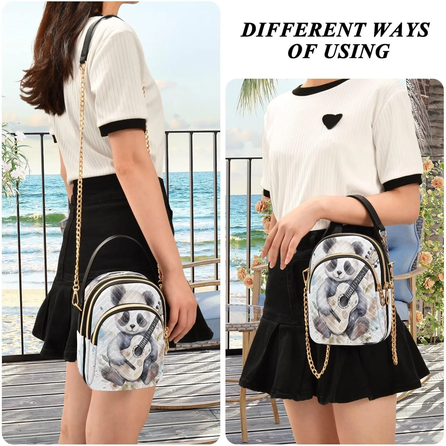 Quilted Crossbody Bags for Women,Cute Funny Panda Bear Women's Crossbody Handbags Animals Small Travel Purses Phone Bag