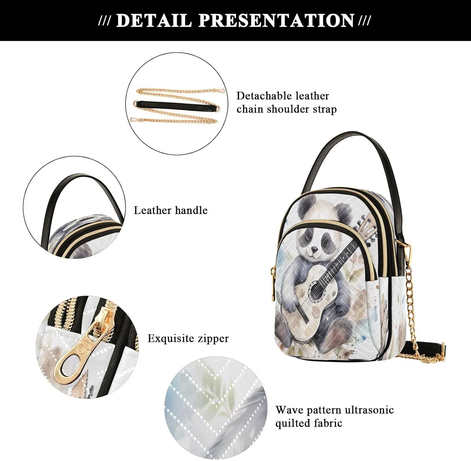 Quilted Crossbody Bags for Women,Cute Funny Panda Bear Women's Crossbody Handbags Animals Small Travel Purses Phone Bag