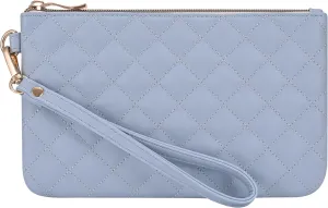Quilted Wristlet Purse for Women, Vegan Leather Wristlet Pouch Zip Clutch Bag, Evening Clutch Purse with strap