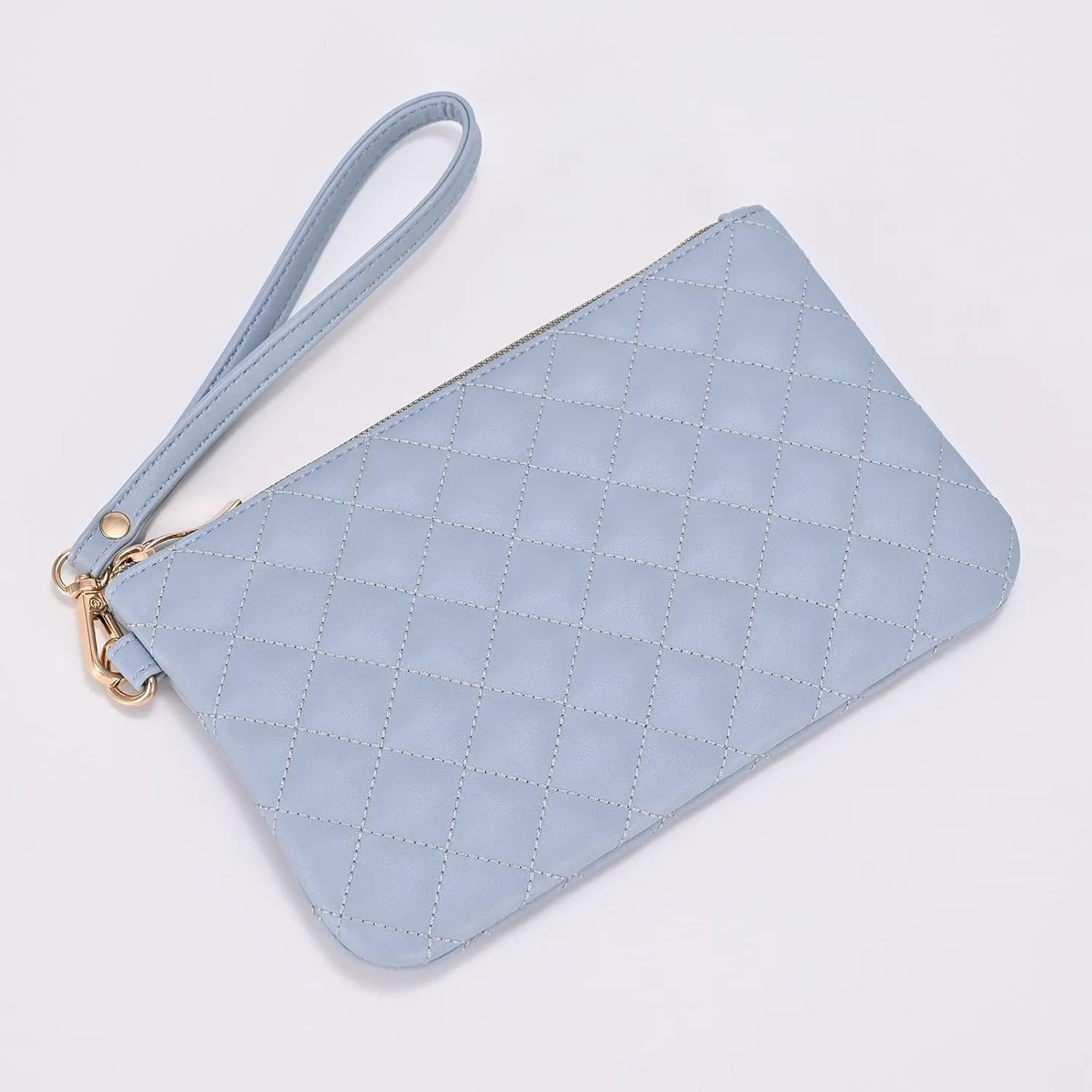 Quilted Wristlet Purse for Women, Vegan Leather Wristlet Pouch Zip Clutch Bag, Evening Clutch Purse with strap
