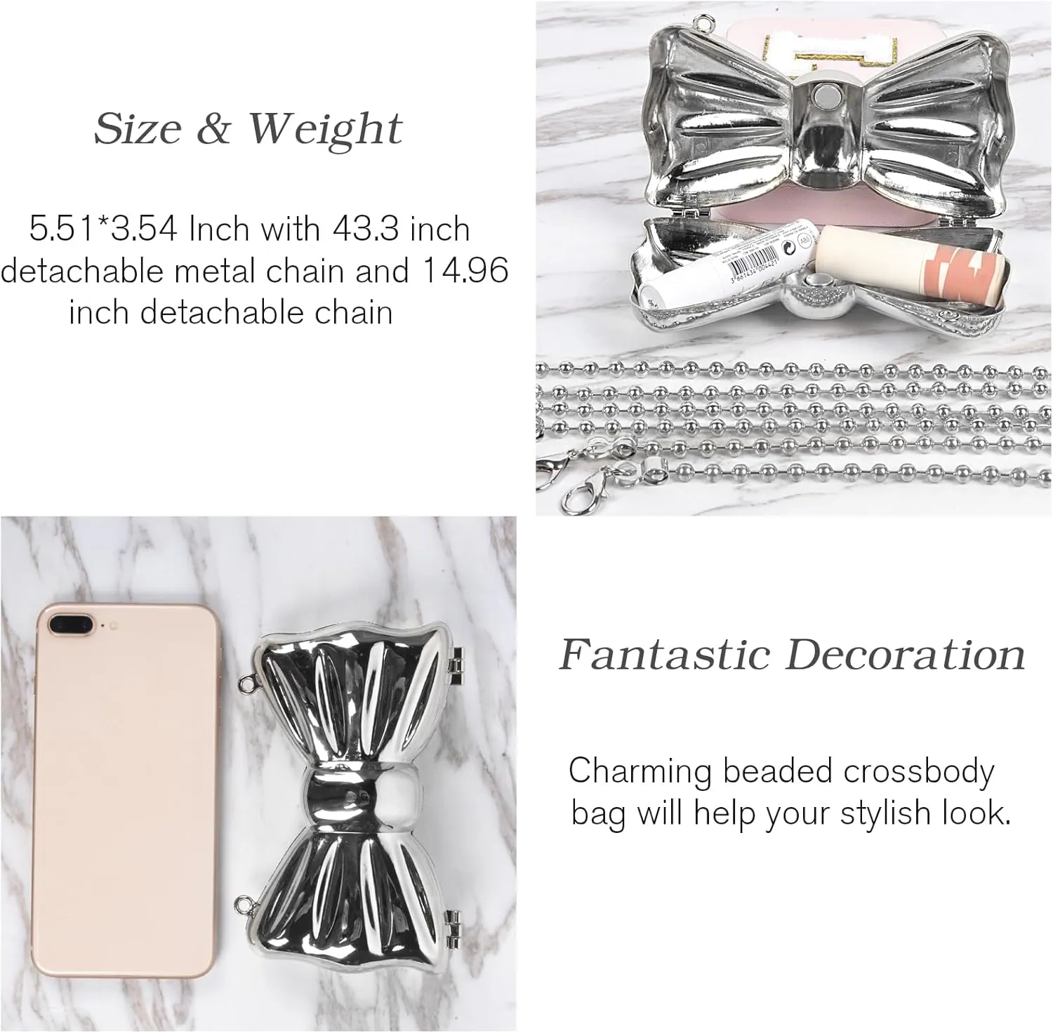 QZUnique Mini Evening Bag Metal Purse Crossbody Handbag for Girls Kid Women Bowknot Shell Heart Star Shoulder Bag for Wedding