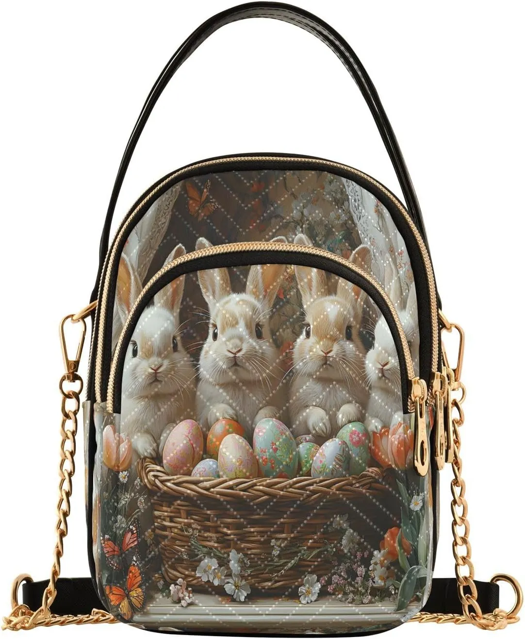 Rabbit Bunny Butterfly Easter Egg Crossbody Bag for Women Mini Cell Phone Purse Women's Shoulder Handbag