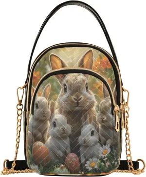 Rabbit Bunny Flower Egg Vintage Crossbody Bag for Women Mini Cell Phone Purse Women's Shoulder Handbag