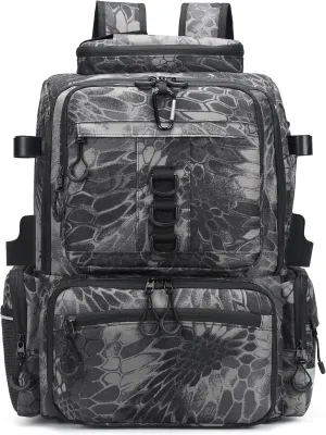 Rabjen Fishing Tackle Backpack, 45L Storage Waterproof Travel Bag Store Fishing Gear with Insulated Top Pocket