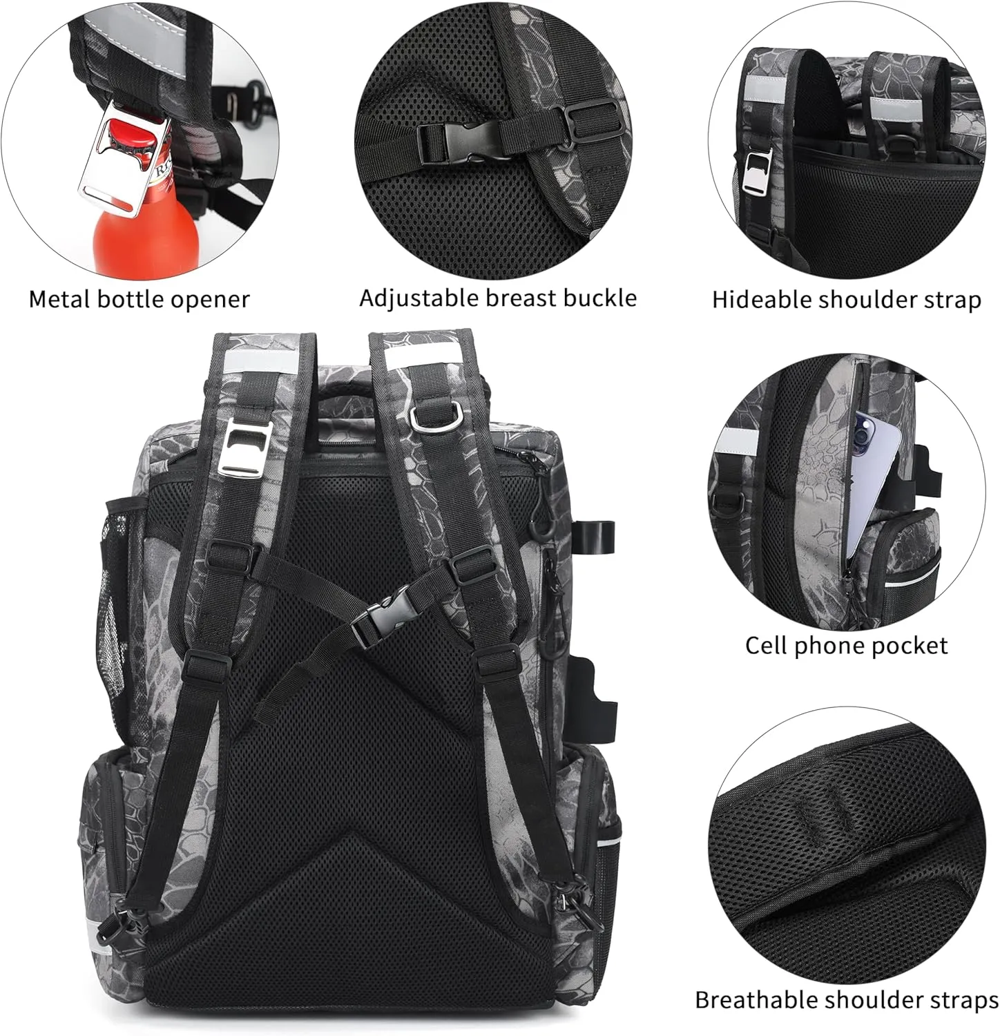 Rabjen Fishing Tackle Backpack, 45L Storage Waterproof Travel Bag Store Fishing Gear with Insulated Top Pocket