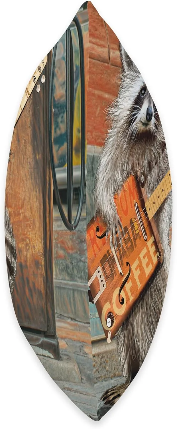 Raccoon Guitar Player Vintage Coffee Guitar Gas Pump Pop Art Throw Pillow