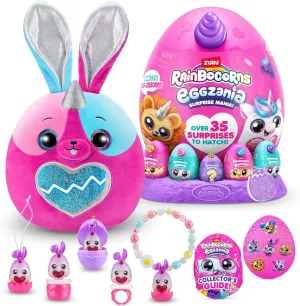 Rainbocorns Eggzania Surprise Mania Series 1 (Bunny) by ZURU, Collectible Plush Stuffed Animal, Surprise Eggs, 5 Mini Eggs, Stickers, DIY Jewelry, Slime, Ages 3  for Girls, Children