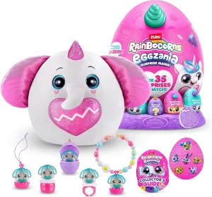 Rainbocorns Eggzania Surprise Mania Series 1 (Elephant) by ZURU, Collectible Plush Stuffed Animal, Surprise Eggs, 5 Mini Eggs, Stickers, DIY Jewelry, Slime, Ages 3  for Girls, Children