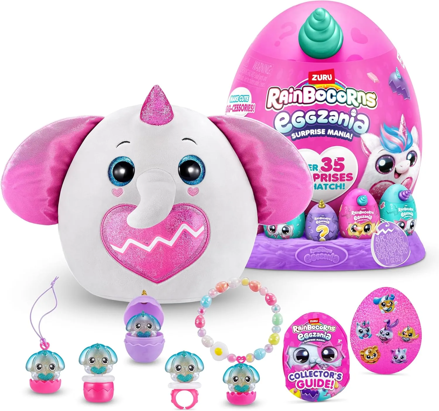 Rainbocorns Eggzania Surprise Mania Series 1 (Elephant) by ZURU, Collectible Plush Stuffed Animal, Surprise Eggs, 5 Mini Eggs, Stickers, DIY Jewelry, Slime, Ages 3  for Girls, Children