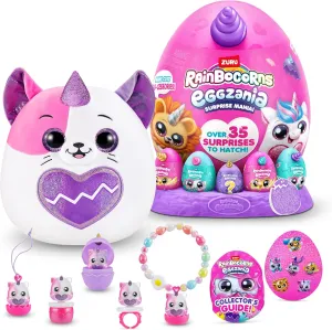 Rainbocorns Eggzania Surprise Mania Series 1 (Kitten) by ZURU, Collectible Plush Stuffed Animal, 5 Mini Eggs, Stickers, DIY Jewelry, Slime, Ages 3  for Girls, Children