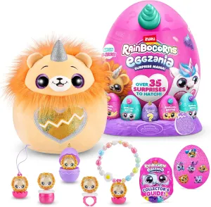 Rainbocorns Eggzania Surprise Mania Series 1 (Lion) by ZURU, Collectible Plush Stuffed Animal, Surprise Eggs, 5 Mini Eggs, Stickers, DIY Jewelry, Slime, Ages 3  for Girls, Children
