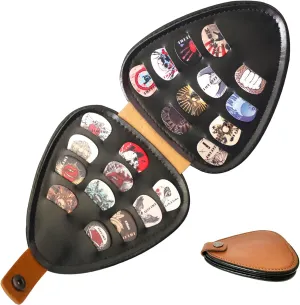 RAUYIVANY Guitar Pick Holder Case with 22 Picks, inner-outer layer Pure Leather for Storage 22 Slots Various Thickness Picks Pouch. Guitarist Gift