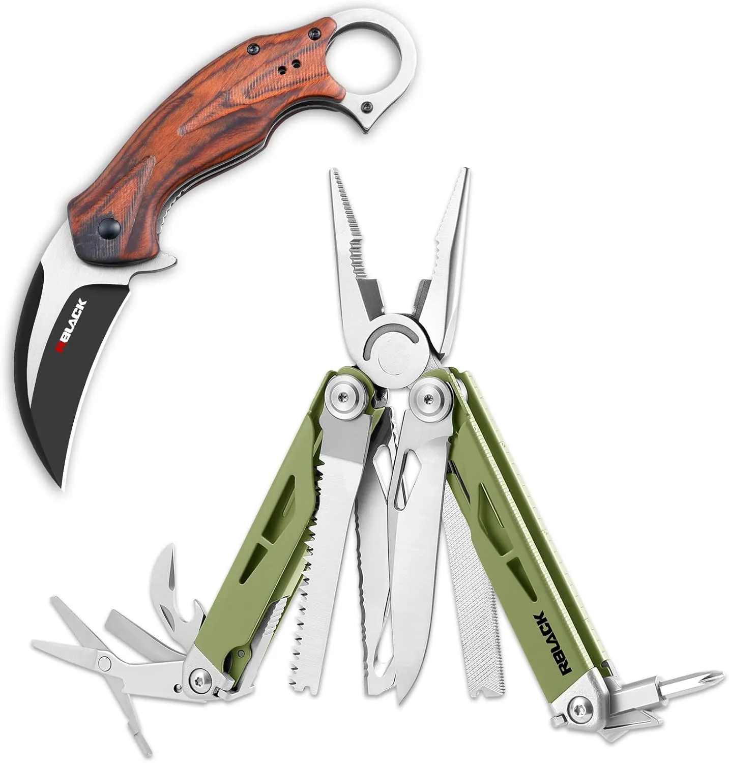 Rblack 21-in-1 Multitool Pliers and Karambit Folding Knife, Great Multitool with EDC Knife Set