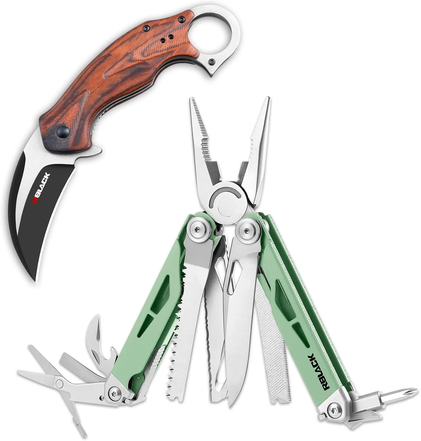 Rblack 21-in-1 Multitool Pliers and Karambit Folding Knife, Great Multitool with EDC Knife Set