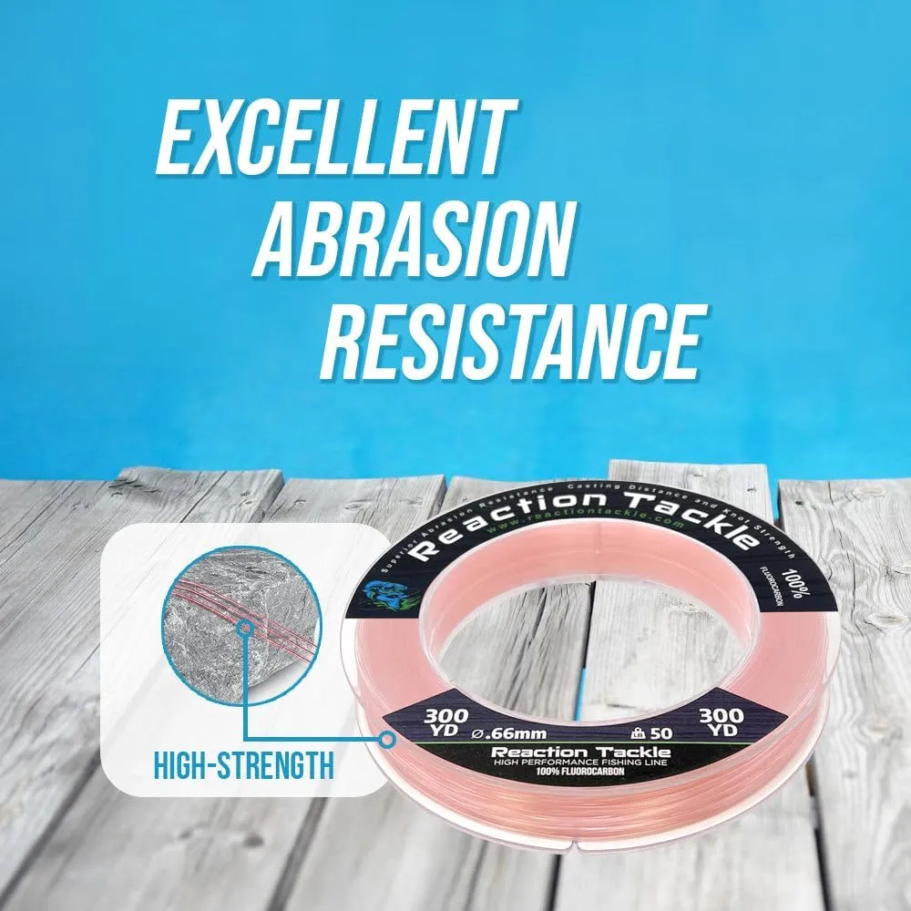 Reaction Tackle 100% Pure Fluorocarbon Fishing Line - High Strength, Abrasion-Resistant, Fast-Sinking, Virtually Invisible, with Added Sensitivity - Ideal for Saltwater and Freshwater Leader Line