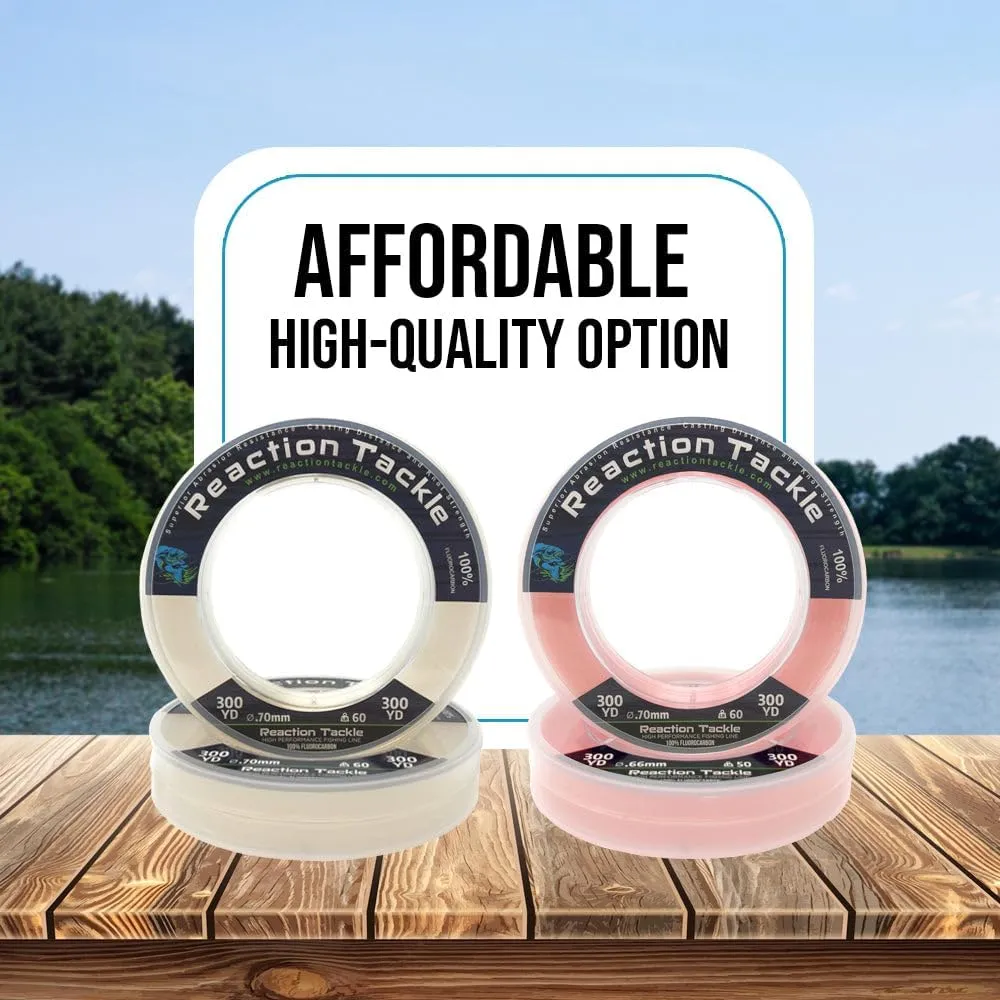 Reaction Tackle 100% Pure Fluorocarbon Fishing Line - High Strength, Abrasion-Resistant, Fast-Sinking, Virtually Invisible, with Added Sensitivity - Ideal for Saltwater and Freshwater Leader Line