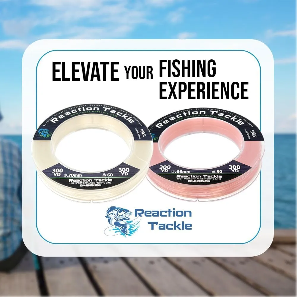Reaction Tackle 100% Pure Fluorocarbon Fishing Line - High Strength, Abrasion-Resistant, Fast-Sinking, Virtually Invisible, with Added Sensitivity - Ideal for Saltwater and Freshwater Leader Line