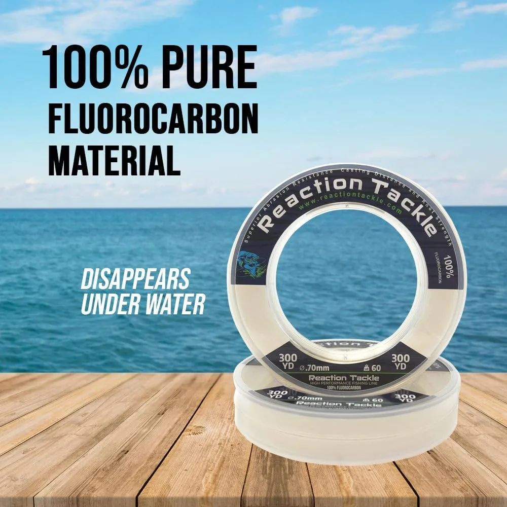 Reaction Tackle 100% Pure Fluorocarbon Fishing Line - High Strength, Abrasion-Resistant, Fast-Sinking, Virtually Invisible, with Added Sensitivity - Ideal for Saltwater and Freshwater Leader Line