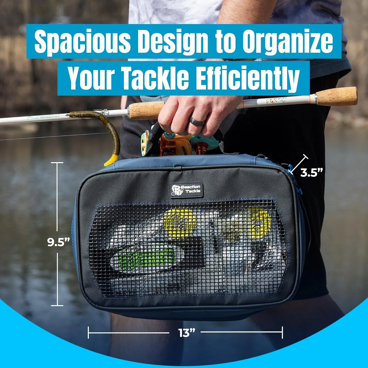 Reaction Tackle Deluxe Bait Binder – Water-Resistant Soft Plastic Bait Storage Bag, Saltwater & Freshwater Fishing Tackle Organizer, Lure Bag for Bass, Kayak, and Boat Fishing