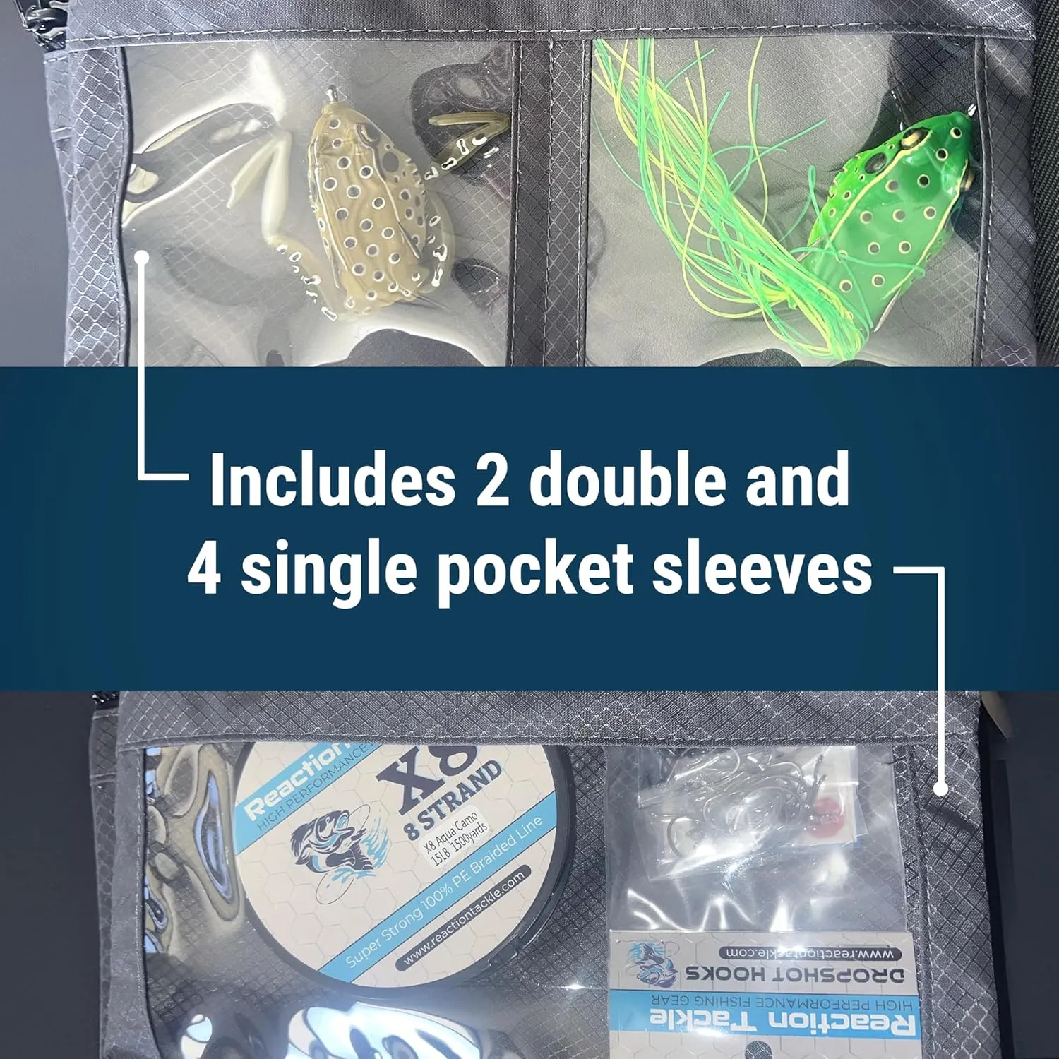 Reaction Tackle Deluxe Bait Binder – Water-Resistant Soft Plastic Bait Storage Bag, Saltwater & Freshwater Fishing Tackle Organizer, Lure Bag for Bass, Kayak, and Boat Fishing