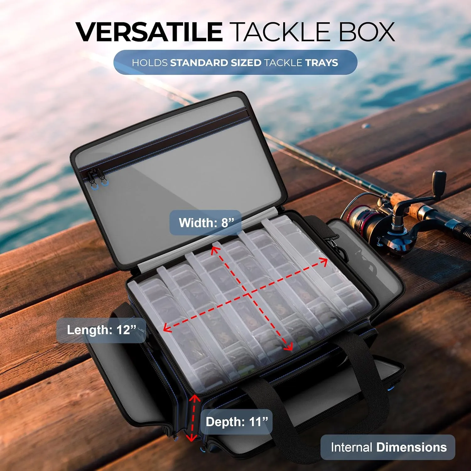 Reaction Tackle Fishing Tackle Bag – Salt Water Resistant Fishing Bag, 1000D PVC Waterproof Material, Tackle Box Organizer with Dividers for 3600 or 3700 Trays (Small, Medium, Backpack only fit 3600)