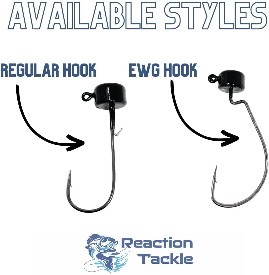 Reaction Tackle Ned Rig Jig Heads - Mushroom Jig Head Shroom jigs, Bass Fishing Lures, Fishing Tackle Finesse Jig Fishing Hooks (25-Pack Kit)