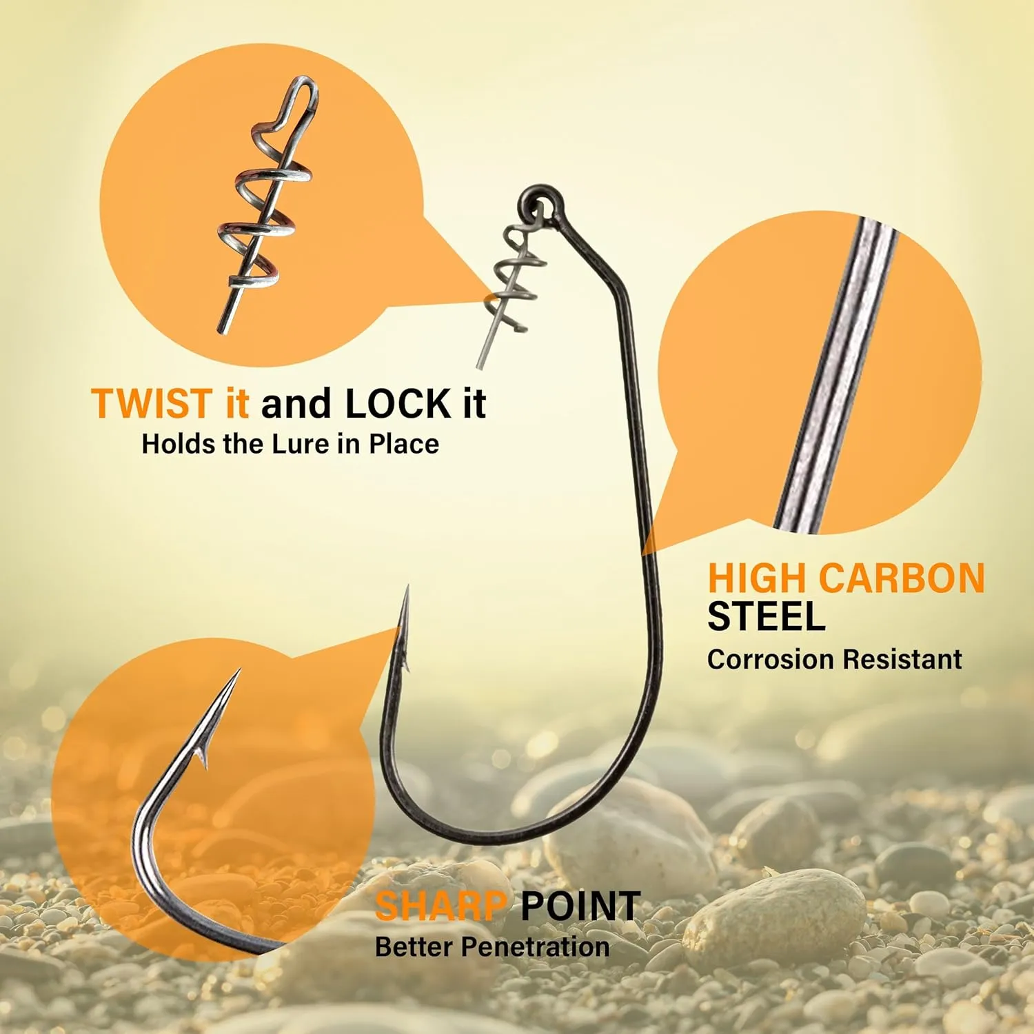 Reaction Tackle Swimbait Hooks for Bass Fishing - Soft Plastic Fishing Hooks with Centering Spring pin for Soft Plastic Swim Baits and Worm Lure Baits Size 1/0 Through 10/0 (Pack of 10 or 25)