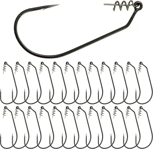 Reaction Tackle Swimbait Hooks for Bass Fishing - Soft Plastic Fishing Hooks with Centering Spring pin for Soft Plastic Swim Baits and Worm Lure Baits Size 1/0 Through 10/0 (Pack of 10 or 25)
