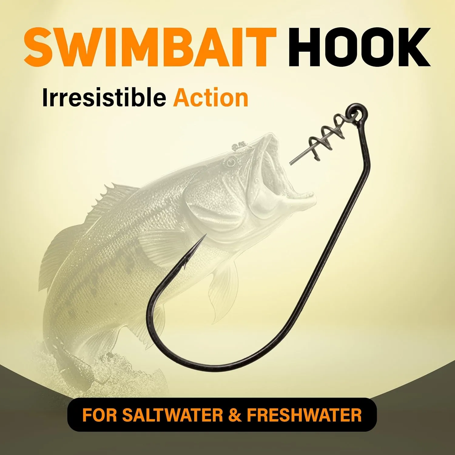 Reaction Tackle Swimbait Hooks for Bass Fishing - Soft Plastic Fishing Hooks with Centering Spring pin for Soft Plastic Swim Baits and Worm Lure Baits Size 1/0 Through 10/0 (Pack of 10 or 25)