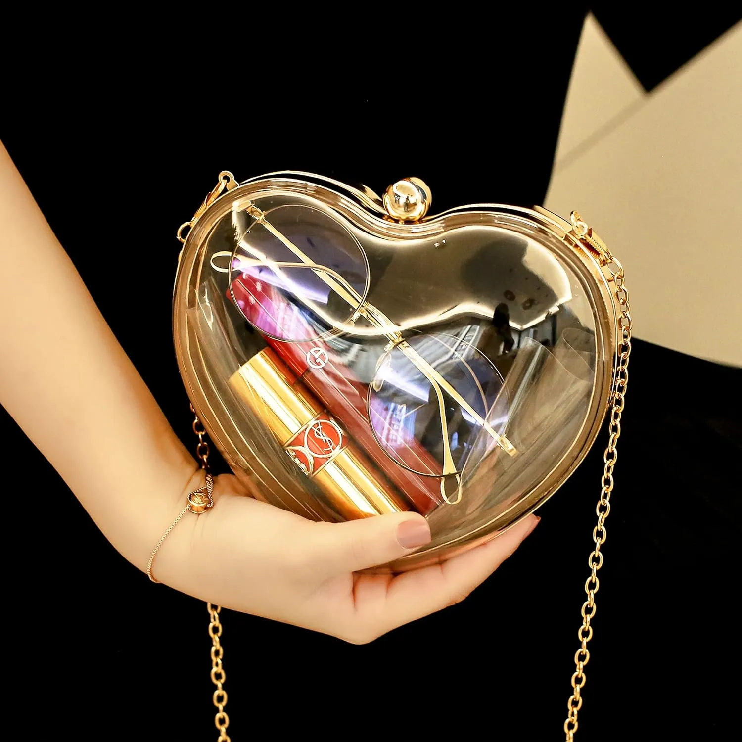 Rejolly Clear Acrylic Clutch Evening Purse Heart Shaped Bags for Women Transparent Novelty Small Mini Handbag Crossbody Bag