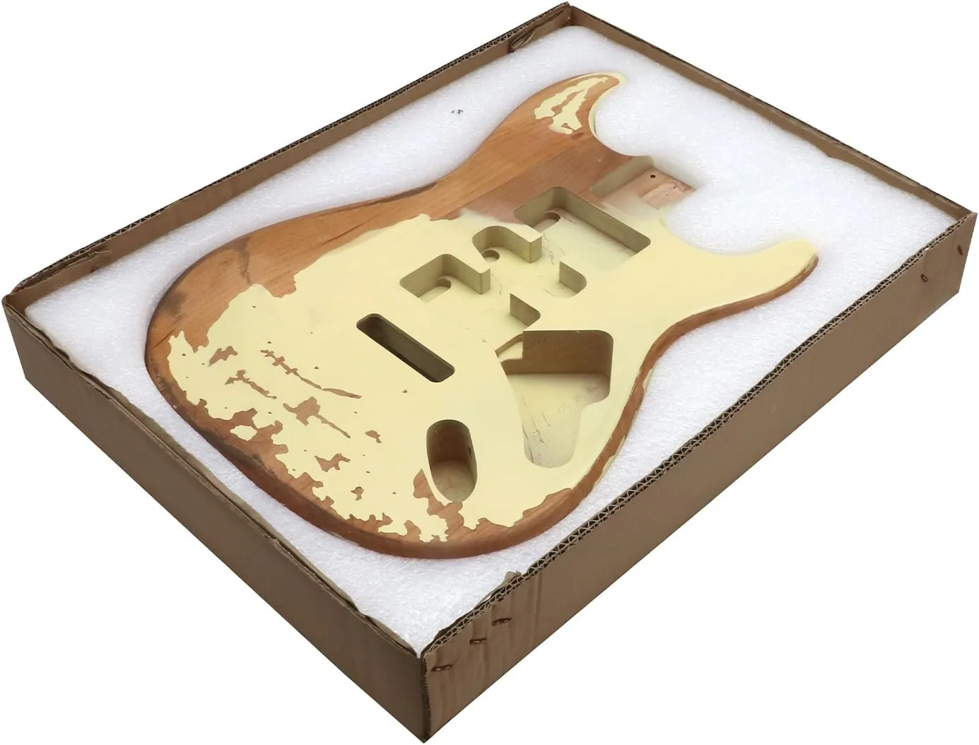 Relic Electric Guitar Body ST Style Nitro Alder DIY Guitar Body HSH Relic Cream Yellow.