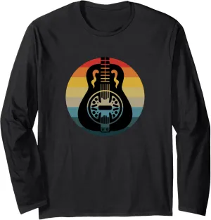 Retro Dobro Resonator Guitar Vintage Sunset Music Lover Long Sleeve T-Shirt