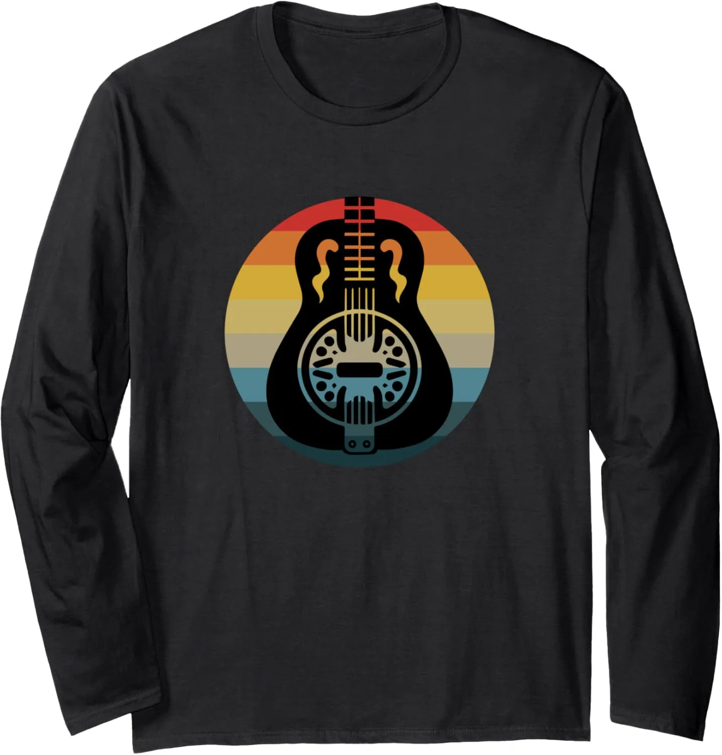 Retro Dobro Resonator Guitar Vintage Sunset Music Lover Long Sleeve T-Shirt