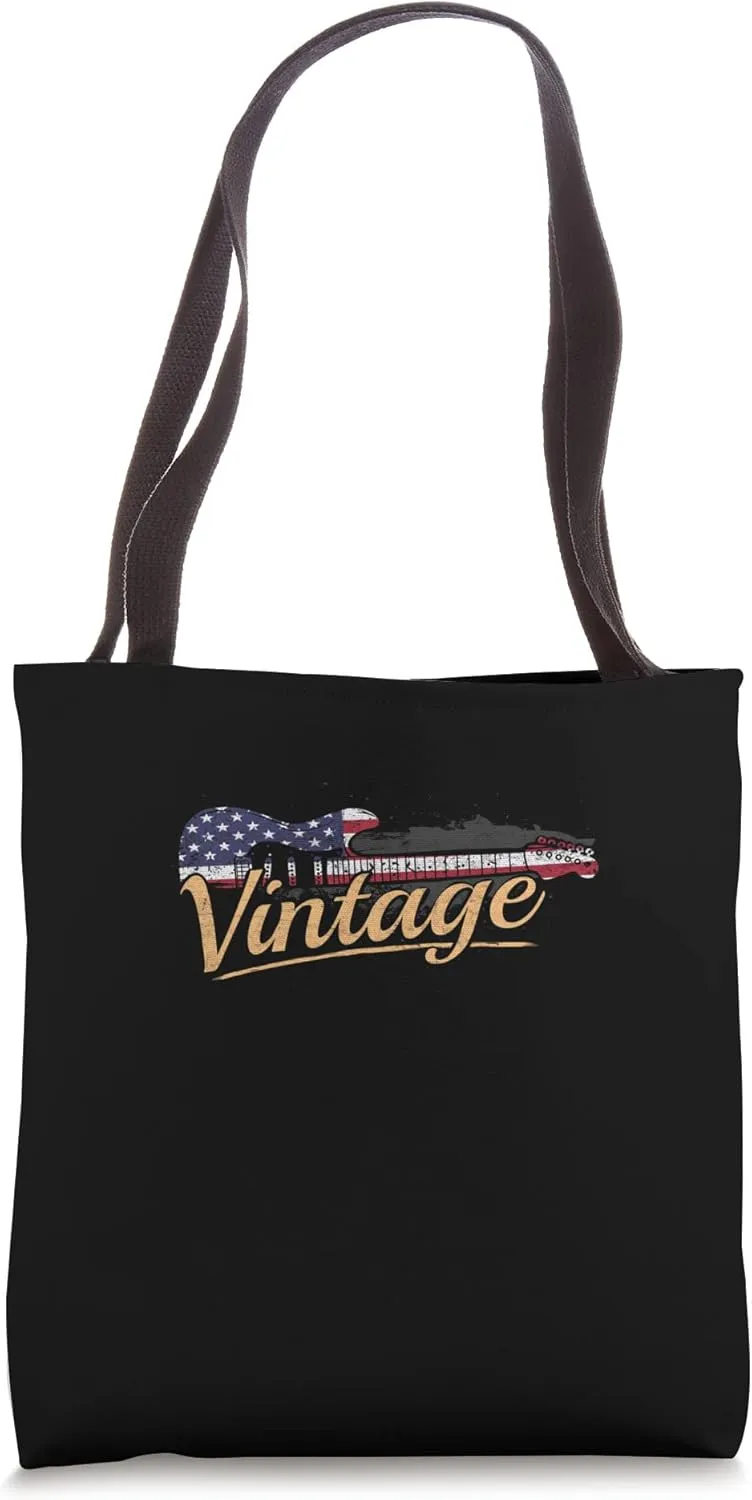 Retro USA Flag Guitar 4th of July for Patriotic Guitarist Tote Bag