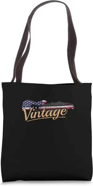 Retro USA Flag Guitar 4th of July for Patriotic Guitarist Tote Bag