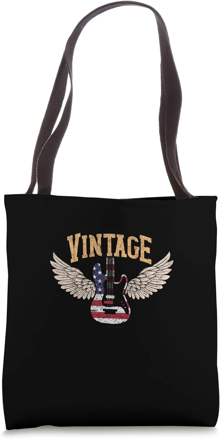 Retro USA Flag Guitar 4th of July Patriotic Guitarist Tote Bag