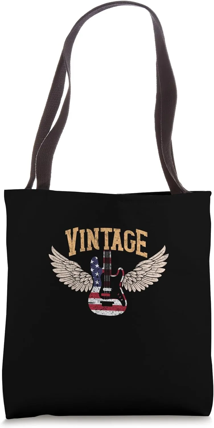 Retro USA Flag Guitar 4th of July Patriotic Guitarist Tote Bag