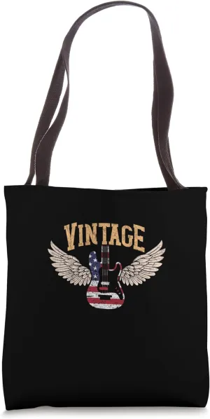 Retro USA Flag Guitar 4th of July Patriotic Guitarist Tote Bag
