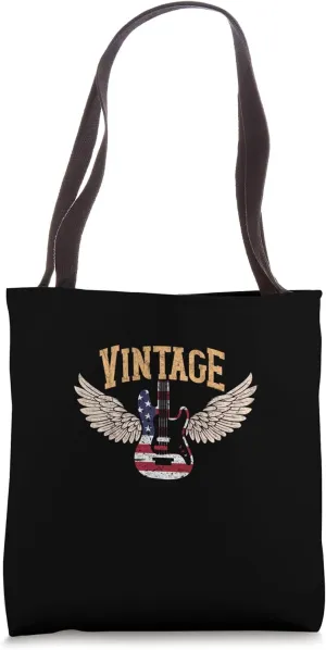 Retro USA Flag Guitar 4th of July Patriotic Guitarist Tote Bag