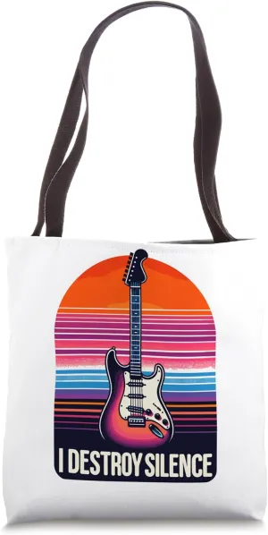 Retro Vintage Guitar, I Destroy Silence Electric Guitar Tote Bag