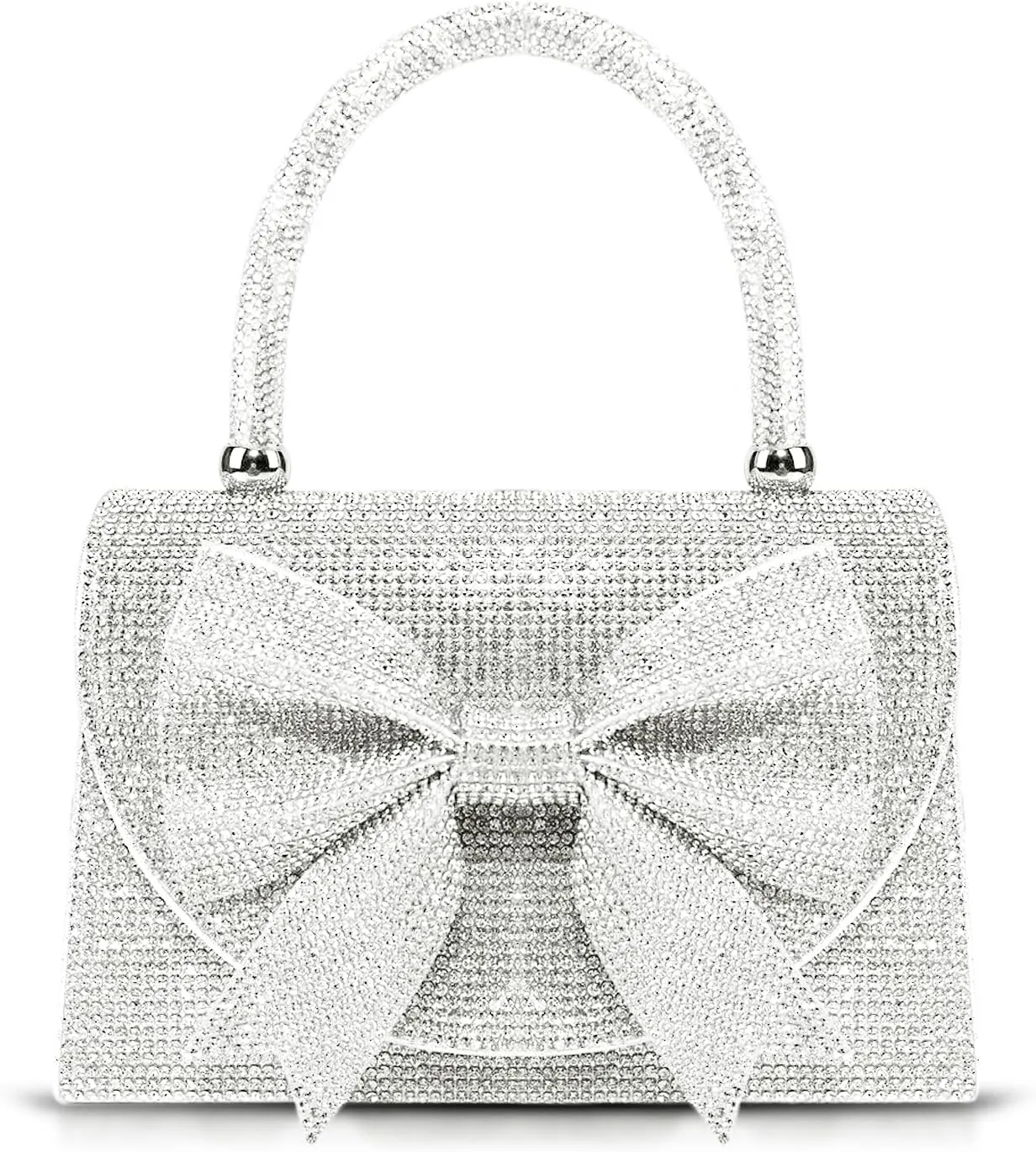 Rhinestone Evening Bag, Silver Bow Tie Handbag for Women, Small Tote Bag, Crossbody Bag for Wedding, Prom, Parties