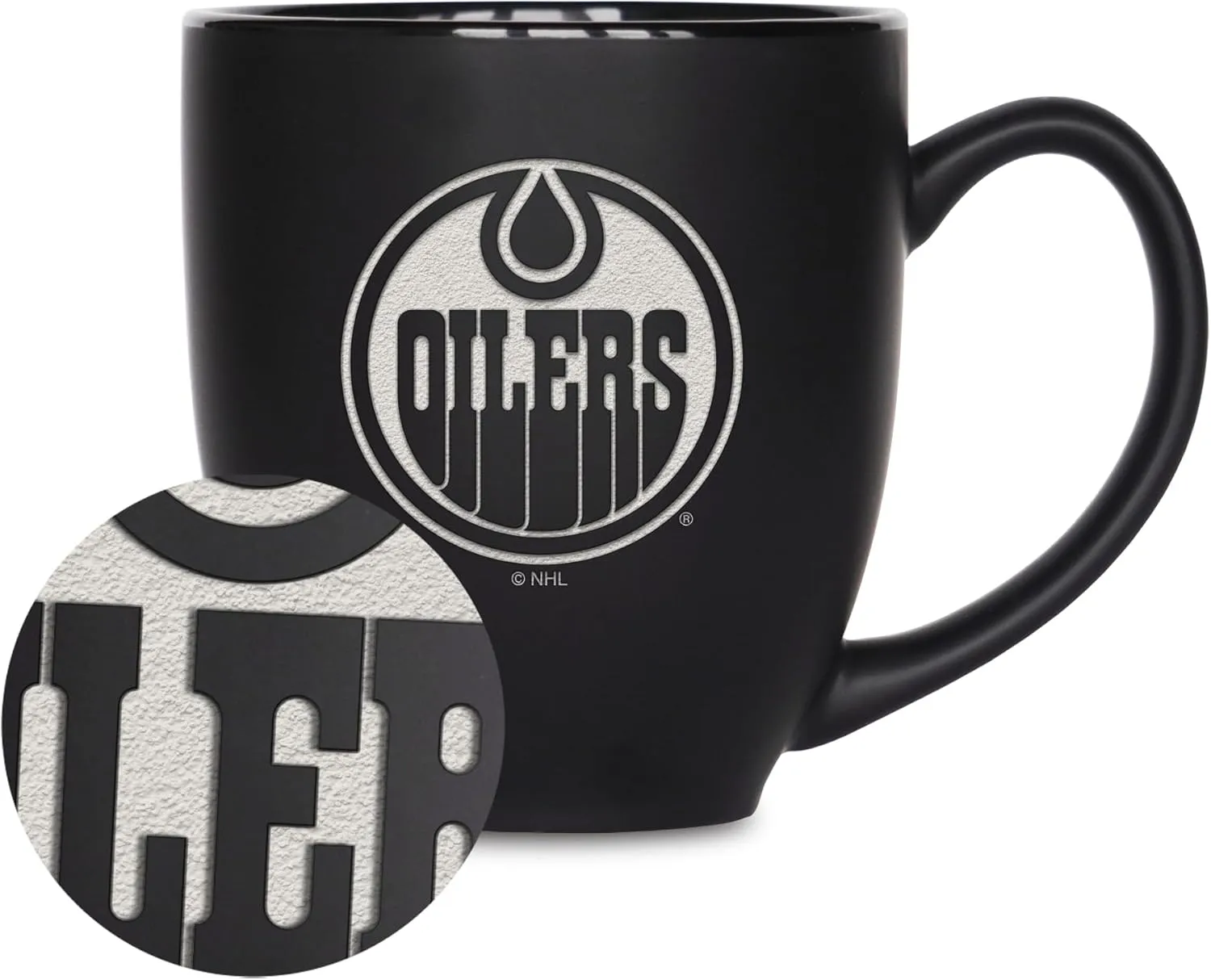 Rico Industries NHL Hockey 16oz Laser Engraved Matte Black Ceramic Bistro Mug - for Hot or Cold Drinks