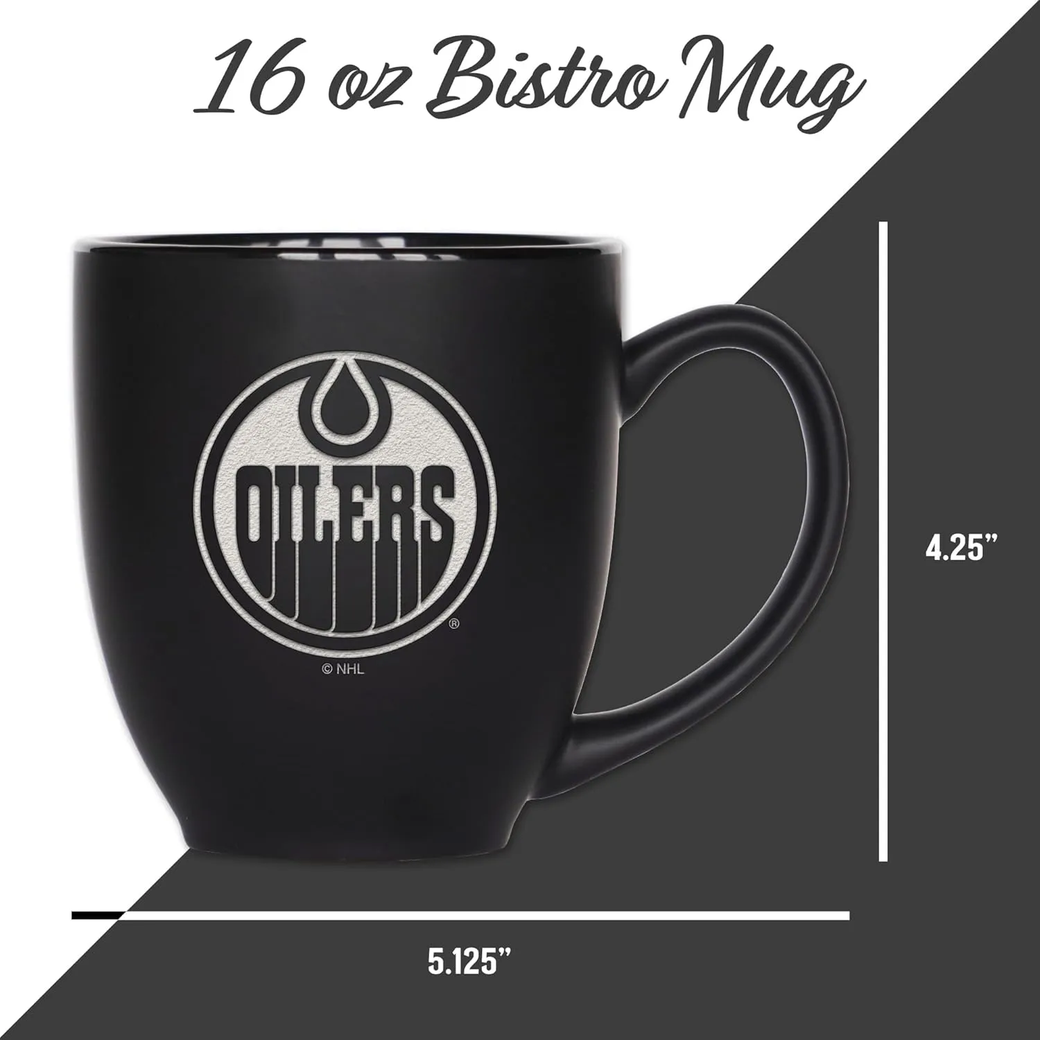 Rico Industries NHL Hockey 16oz Laser Engraved Matte Black Ceramic Bistro Mug - for Hot or Cold Drinks