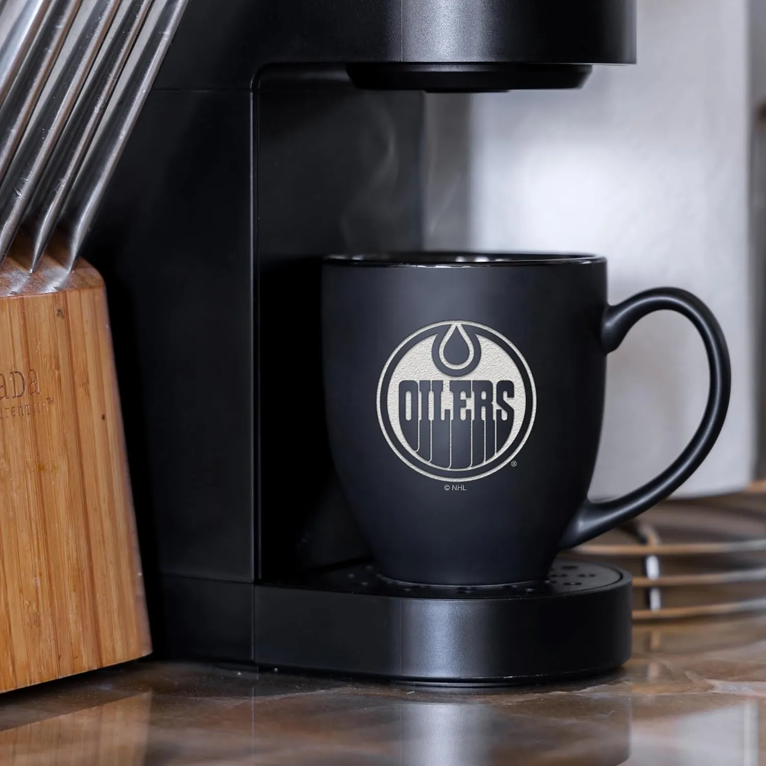 Rico Industries NHL Hockey 16oz Laser Engraved Matte Black Ceramic Bistro Mug - for Hot or Cold Drinks