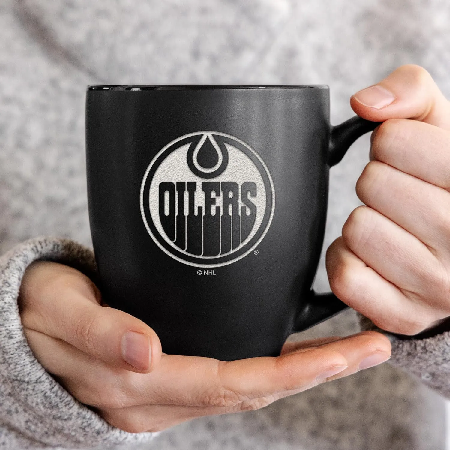 Rico Industries NHL Hockey 16oz Laser Engraved Matte Black Ceramic Bistro Mug - for Hot or Cold Drinks