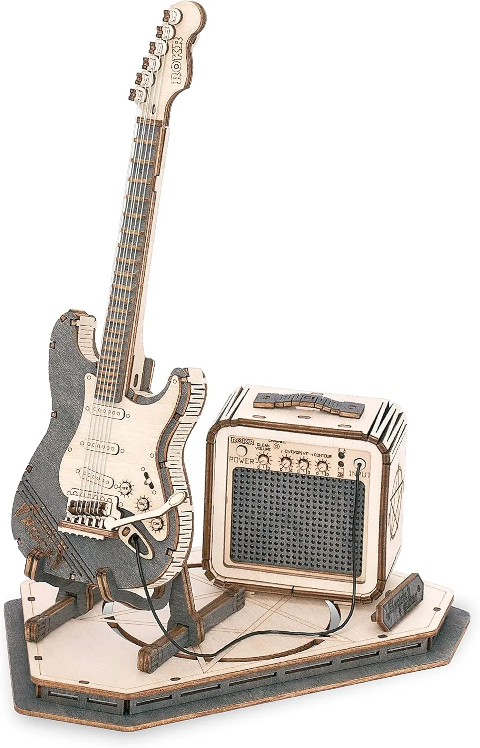 ROKR 3D Puzzles for Adults Wooden Craft Kits Musical Instrument Model Kit Collectibles Home Desk Room Decor (Electric Guitar)